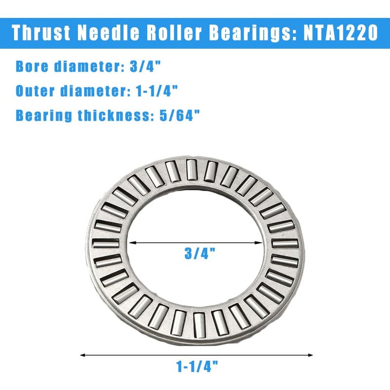 koofull 4 Sets NTA1220+2TRA, Thrust Needle Roller Bearings with Two Washers, ID 3/4", OD 1-1/4" - Image 2